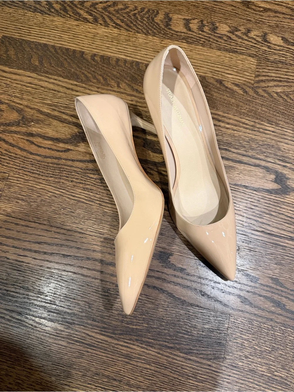 Stuart Weitzman Nude Patent Pointed-Toe Stiletto Pumps - Picture 4 of 8